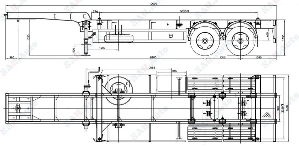 SAIL 2 Axle 40ft Gooseneck Skeleton Trailer for Container Transport6