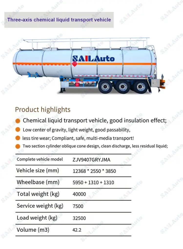 SAIL Tri Axle 50000 Liters Oil Tanker Trailer product specification